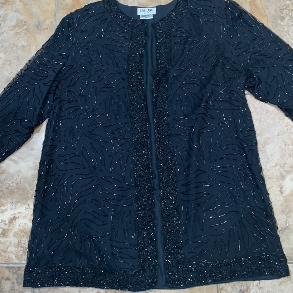Brilliante by JA Vintage XXL black beaded long line jacket